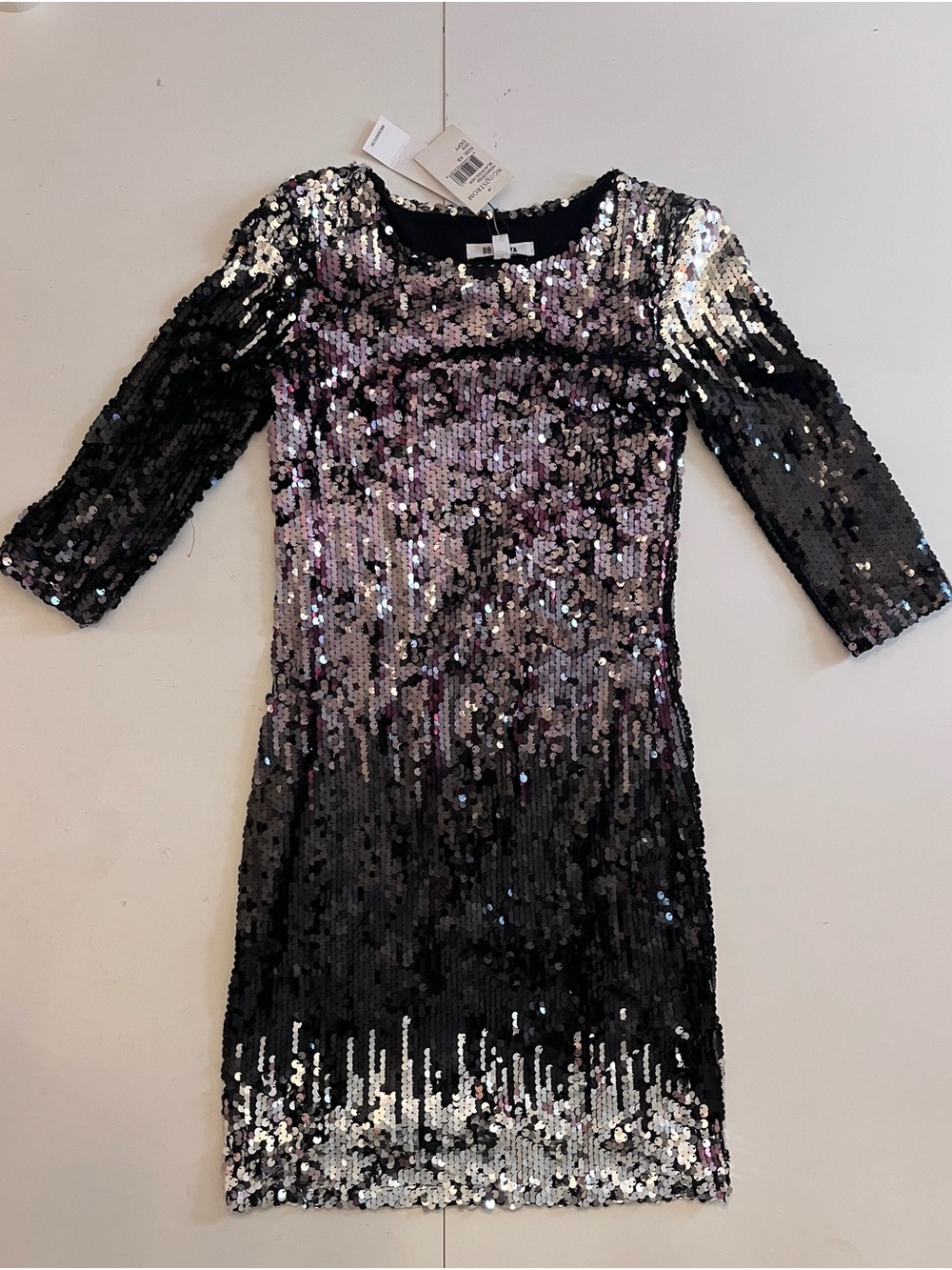 BB Dakota Black and Silver Sequin Long Sleeve Dress